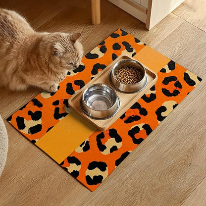 Puppy Feeding Mat 24x16 inch Orange Leopard Print Pet Bowl Placemat Non Slip - Image 2