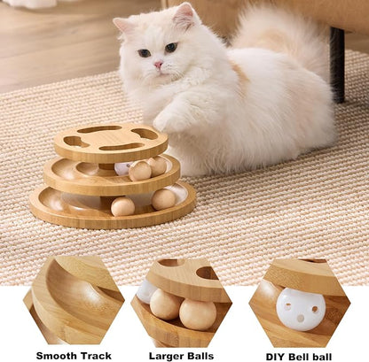Cat Ball Track Toy with Puzzle Top and DIY Bell, Wooden Cat Toys - Image 4