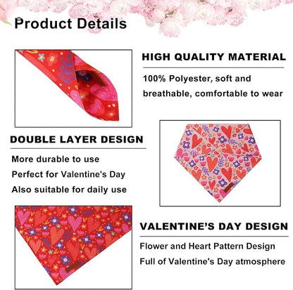 ADOGGYGO Valentines Dog Bandana 2 Pack, Heart and Floral Print Pet Scarf Bib - Image 5