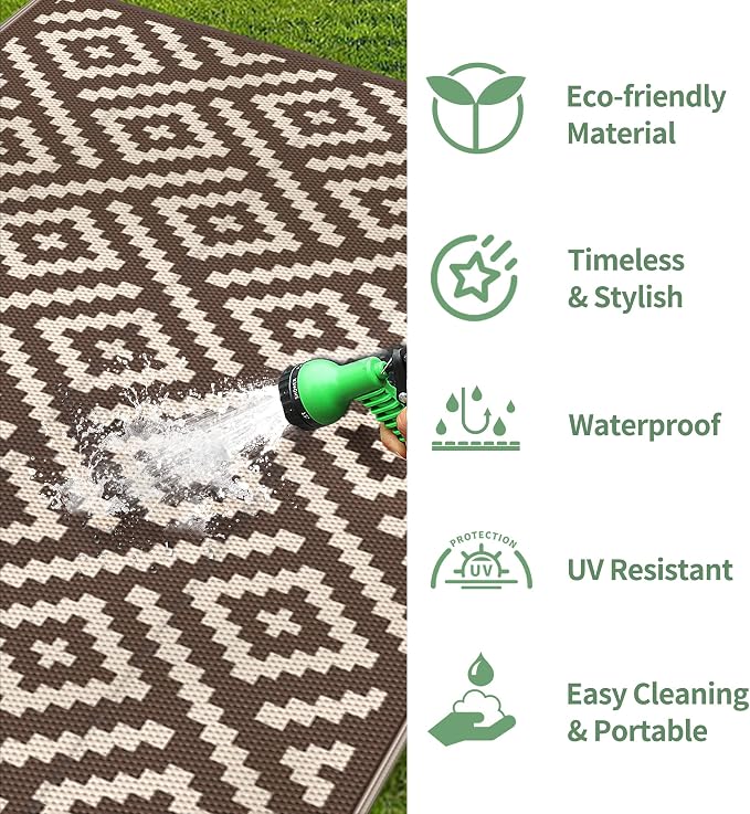GENIMO 5x8 Outdoor Rug Waterproof, Reversible Mats, Outdoor Area Rug, Plastic - Image 5
