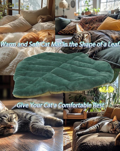 Cat Mat Self Warming Cat Bed 26"x20" Leaf Shaped Cotton Soft Warm Pet Pad - Image 9