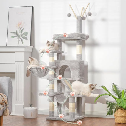 Cat Tree, Cat Condo with Cat Scratching Post and Board, Cat Hammock, Light Gray - Image 8