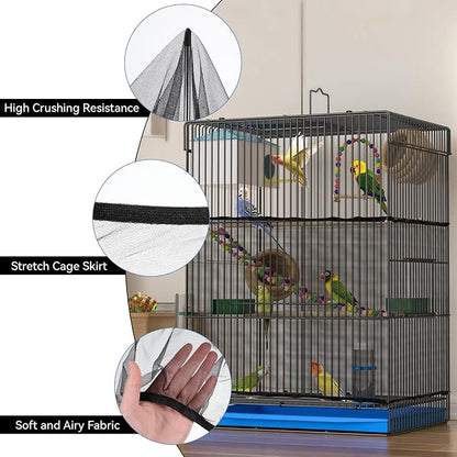 Large Bird Cage Seed Catcher, Stretchy Bird Cage Cover, Soft Nylon Mesh Skirt - Image 3