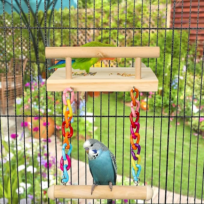 Bird Perches Cage Toys Parrot Wooden Platform Play Gyms Exercise Stands - Image 2