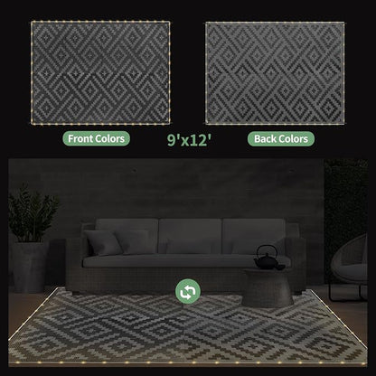GENIMO Outdoor Rug with LED Strip Lights, Reversible Plastic Straw Rugs - Image 6