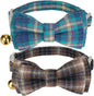 2 Pack Cotton Cat Collar, Removable Bowtie, Plaid Pattern, Safety Breakaway by Petiry