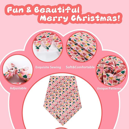 Christmas Dog Bandana–Pink Christmas Tree Triangle Scarf - Image 2
