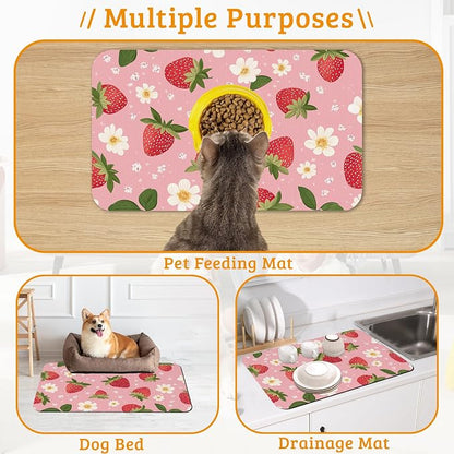 Dog Bowl Mat, Strawberry Pet Feeding Mat - Image 7
