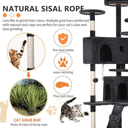 BestPet | 70" Cat Tree Tower | Dark Gray | Sturdy, Hanging Cat Toys, - Image 4
