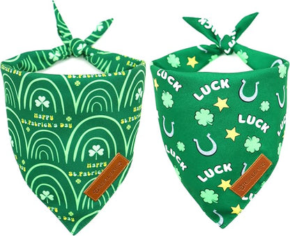 Realeaf St. Patrick's Day Dog Bandanas 2 Pack, Reversible Green Dog Scarf by Realeaf
