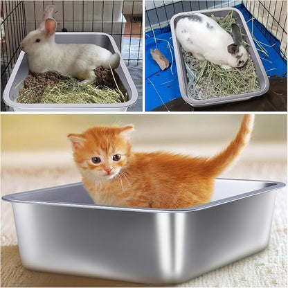 Small Stainless Steel Litter Box 2 Pack, 15.7"x11.8"x4" Small Litter Box - Image 5