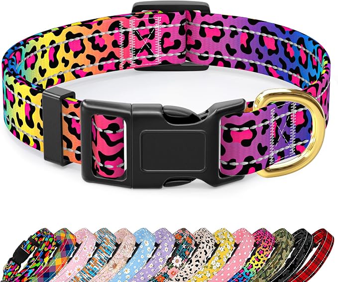 Reflective Dog Collar for Large Dogs, Cute Leopard Style Adjustable Heavy-Duty by TMOODEL