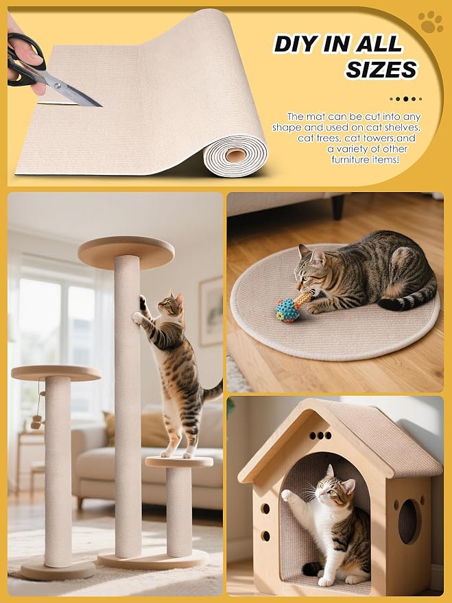 78.7"x15.8" Cat Scratch Mat, Trimmable Self-Adhesive Carpet, DIY Climb Cat - Image 3