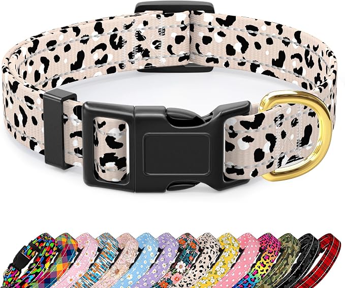 Reflective Dog Collar for Small Dogs, Cute Leopard Style Adjustable Heavy-Duty by TMOODEL