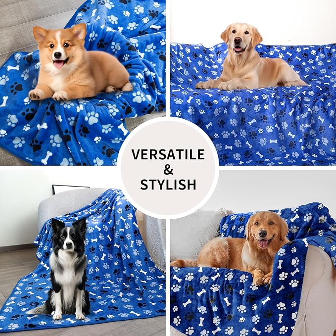 Dog Blanket Paw Bone Pattern 1 Pack 1 Super Soft Warm Flannel Sofa Cover Car - Image 5