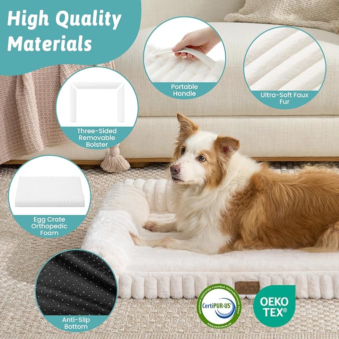 Cute Dog Bed for Medium Dogs, Faux Rabbit Fur Orthopedic Foam Dog Bed - Image 6