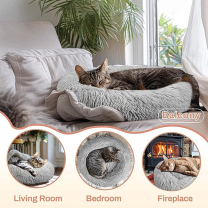 Cat Bed - Calming Cat Bed for Small Kittens Donut Washable Round for Indoor - Image 5