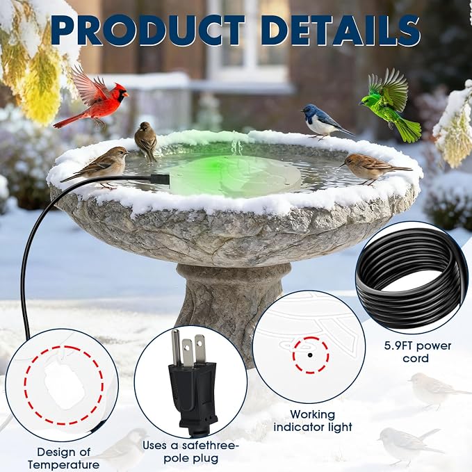 Outdoors 100W Bird Bath Heater for Winter, Birdbath Deicer Pond De-icer - Image 3