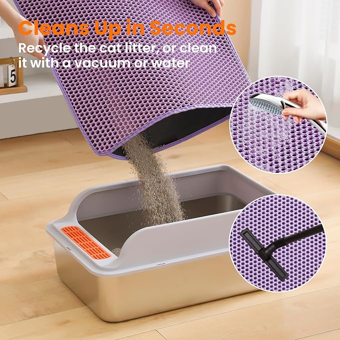 Cat Litter Mat, 24x18 Inches Large Double Layer Honeycomb Cat Litter Trapping - Image 5