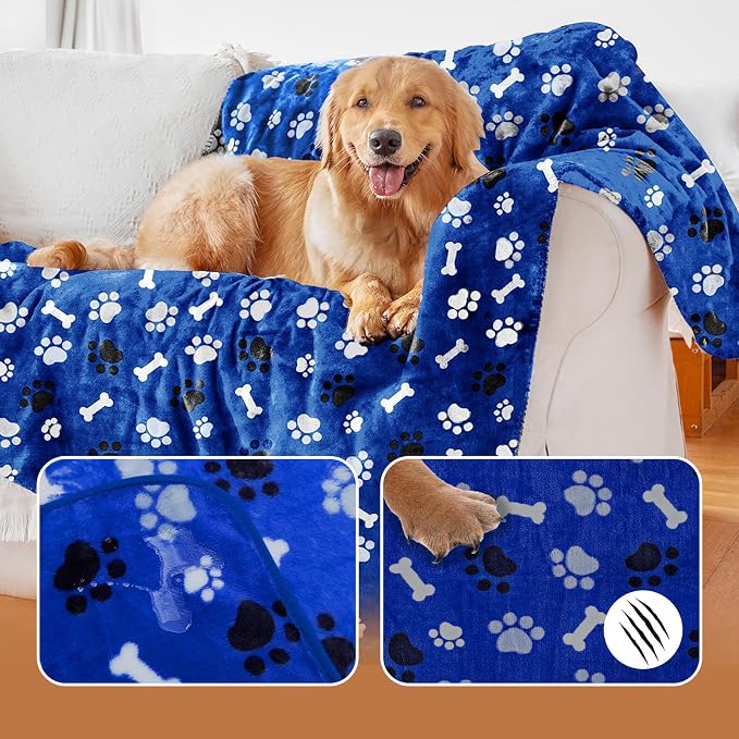 Dog Blanket Paw Bone Pattern 1 Pack 1 Super Soft Warm Flannel Sofa Cover Car - Image 2