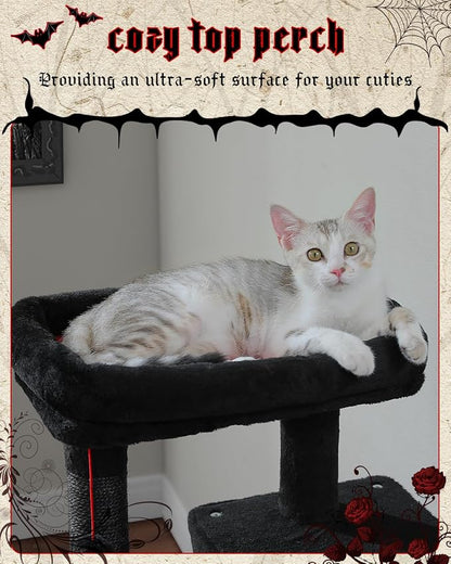 Gothic Cat Tree with Super Large Hammock, 45.7" Black Cat Tower with Coffin Bed - Image 4