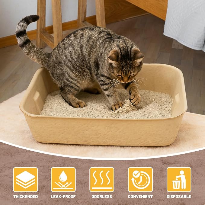 4 Pack Disposable Cat Litter Boxes, Durable Leak-Proof Cardboard Kitty Litter - Image 3