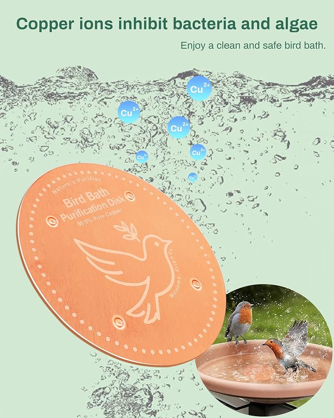 Bird Bath Purification Disk Pure Copper Outdoor Winter Solar Power Birdbath - Image 2