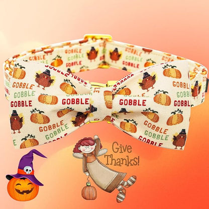 Dog Collar, Thanksgiving Turkey Pet Collar Bow Holiday Girl Boy Puppy Collar - Image 3