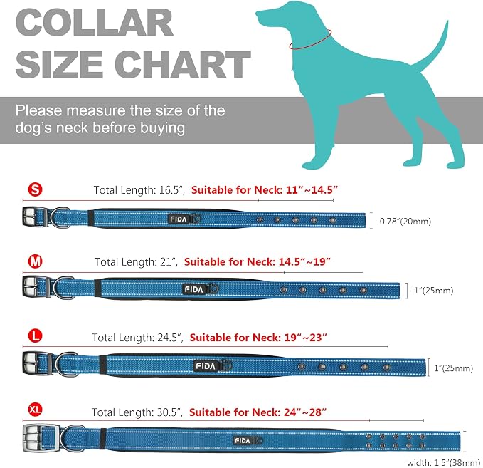 Fida Heavy Duty Dog Collar 1.5” Width, Ultra Soft Neoprene Padded, Adjustable - Image 6