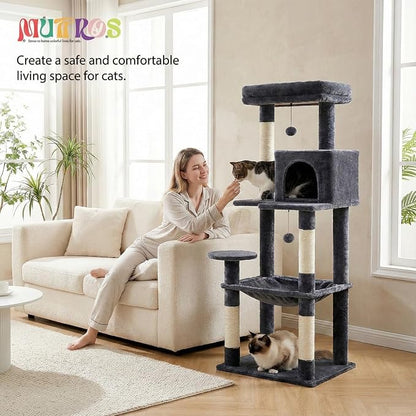 Cat Tree for Large Cats with Metal Plush Big Hammock, 56.3" Cat Tower for - Image 4