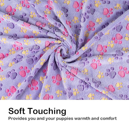Dono 1 Pack 3 Dog Blankets for Small Dogs, Soft Fluffy Paw Print Pattern Fleece - Image 5