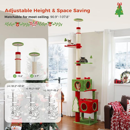 PETEPELA Floor to Ceiling Christmas Cat Tree, Tall Cat Tower - Image 2