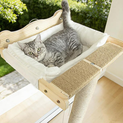 Cat Window Perch with Scratching Post, Bird Watching, Supports 45 lbs - Image 2