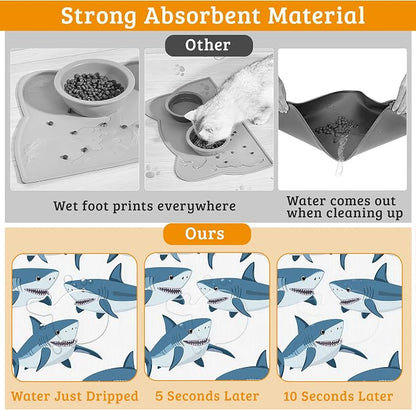 Shark Dog Food Mat, Wild Fish Absorbent Pet Feeding Mat - Image 3