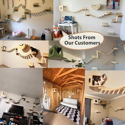 16-in-1 Cat Wall Shelves, Wall Mounted Cats Furniture Set w/Plush Fabric - Image 8