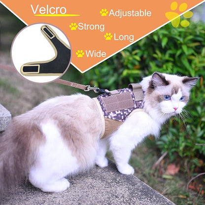 Tactical Cat Harness and Leash for Walking Escape Proof, Desert Camo, - Image 5
