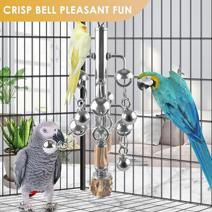 KATUMO Large Bird Toys, Natural Wooden and 304 Stainless Steel Bell Toy - Image 4