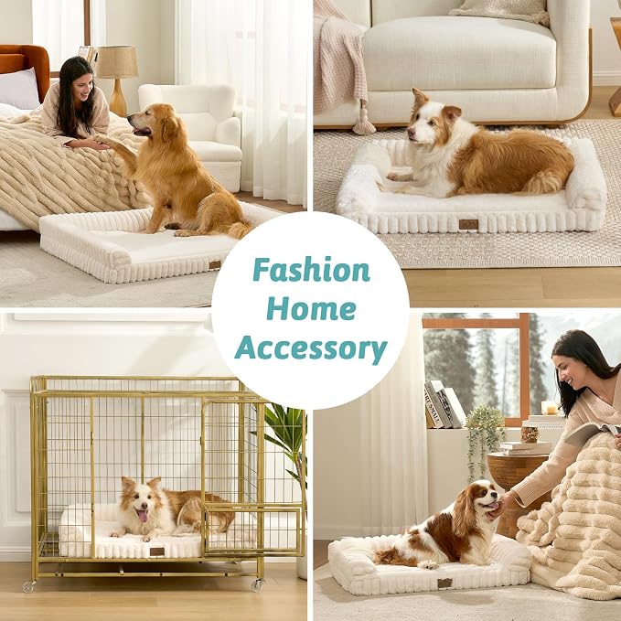 Cute Dog Bed for Large Dogs, Faux Rabbit Fur Orthopedic Foam Dog Bed - Image 5