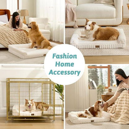 Cute Dog Bed for Large Dogs, Faux Rabbit Fur Orthopedic Foam Dog Bed - Image 5