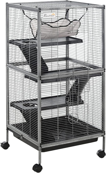PawHut Metal Small Animal Cage, 4-Tiers Rolling Big Ferret Cage by PawHut
