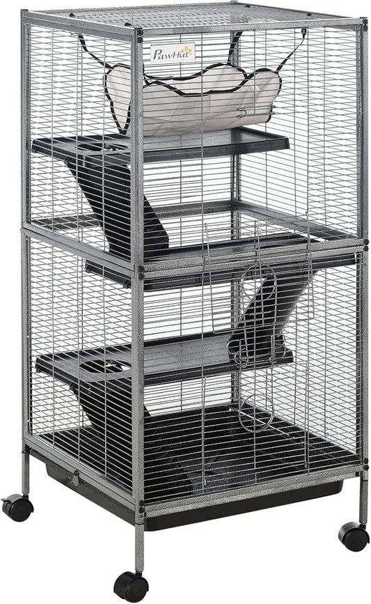 PawHut Metal Small Animal Cage, 4-Tiers Rolling Big Ferret Cage by PawHut