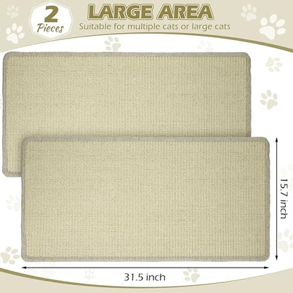 Riakrum Cat Scratch Pad, 2 Pack 32 x 16 Inches Sisal Mat, Natural Fabric Cat Pad - Image 2