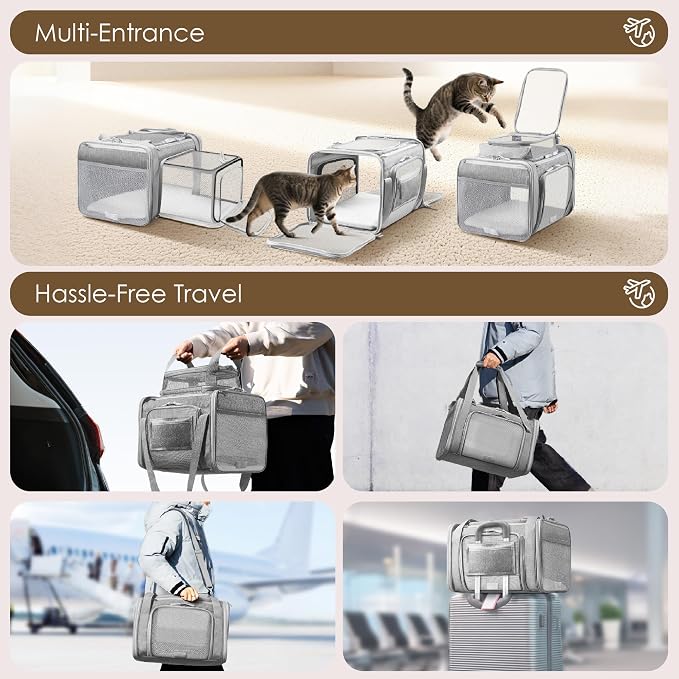 Top and 2 Sides Expandable Cat Carrier 18x11x11, TSA Airline Approved Dog - Image 6