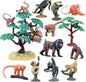 16Pcs Monkey Animal Figures Set, Ring-Tailed Lemur Gorilla and Trees by kukifun