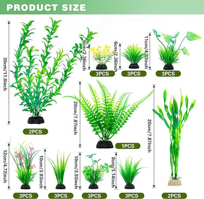 Ameliade Aquarium Artificial Green Plastic Plants Decorations 26 PCS Large Fish - Image 2