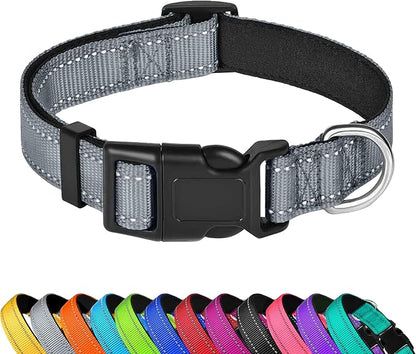 Reflective Dog Collar, Adjustable Soft Neoprene Padded Nylon Pet Collars by PWOD