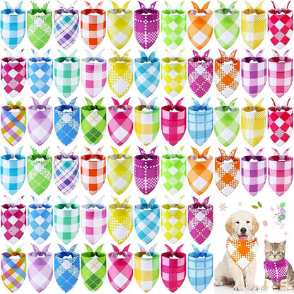 Sweetude 60 Pcs Easter Plaid Dog Bandanas Bulk Easter Pet Scarf Bibs Adjustable by Sweetude