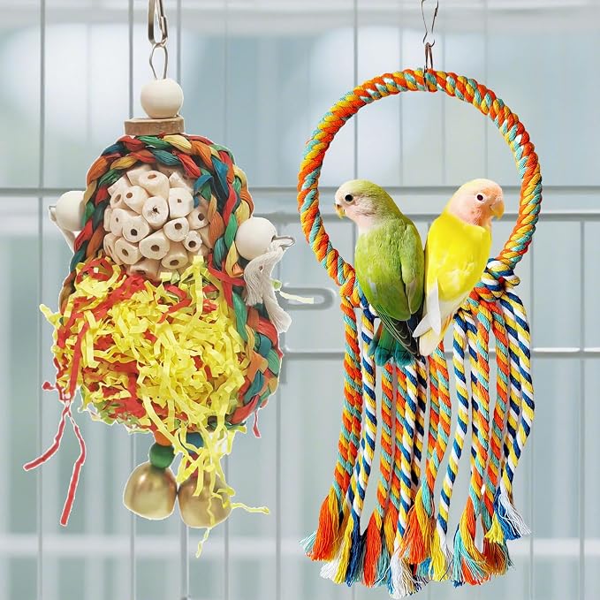 Bird Hoop Swing and Parakeet Toys, Natural Sola Balls and Shredding Hanging Toy - Image 5
