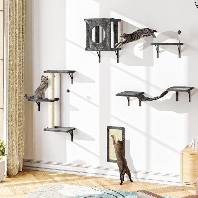 10-in-1 Cat Wall Shelves, Wooden Climbing Wall - Image 6