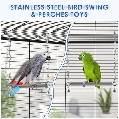 Stainless Steel Large Bird Swing, Hanging Heavy Duty Parrot Swings Perches - Image 3